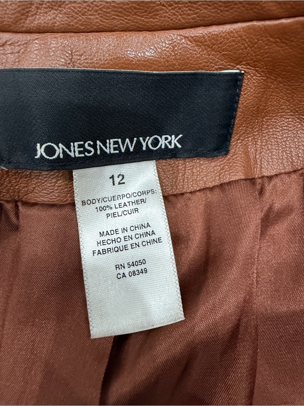 Vintage Jones New York Cognac Brown Genuine Leather Blazer Jacket - Size 12 Y2K - Picture 5 of 9